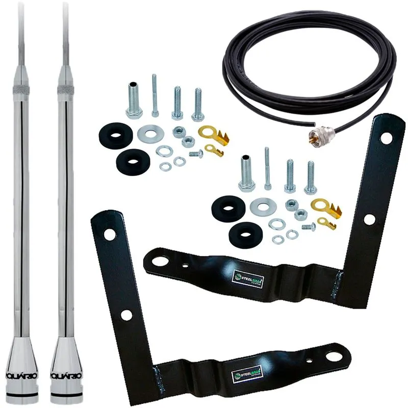 2 Antena Px 2,70 metros Alongador 60cm Suporte Dianteiro Constellation Cabo 5,5 metros Kit Parafusos