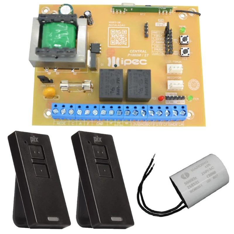 Placa Central Motor Portão P1000 ipec Compatível Rossi Mx30 Kx30fs Controles 2 Canais Capacitor de Partida 12UF 220V