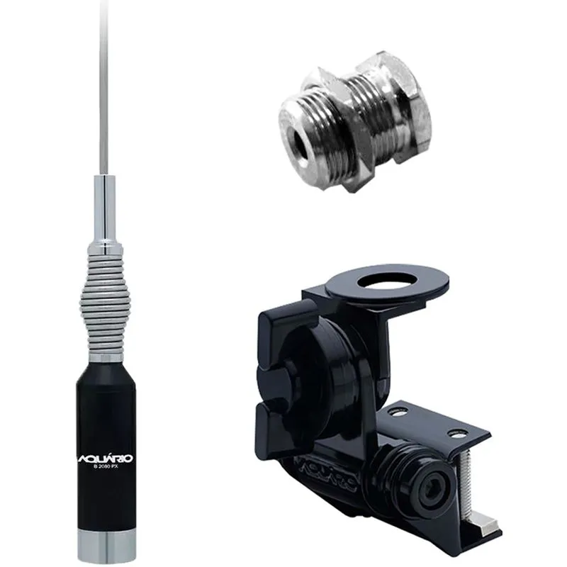 Kit Enfeite Antena Px Mola Na Base 1,23 Metros Suporte Bi-Articulado Calha Parafuso Fixacao