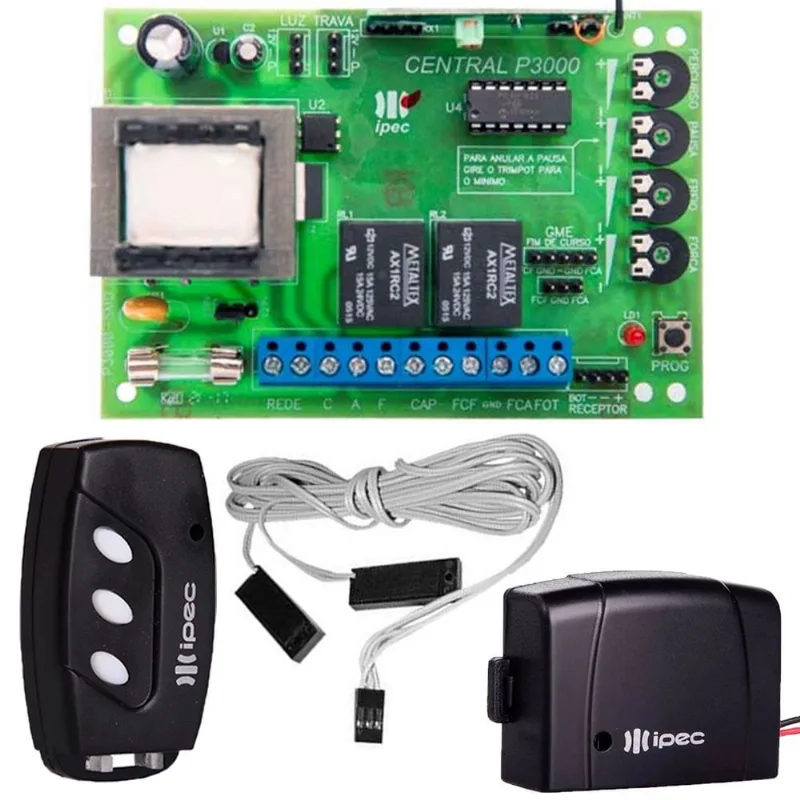 Central Placa Motor Portão Eletrônico Basculante Garen + 2 Controles + Sensor 3 Vias 180cm