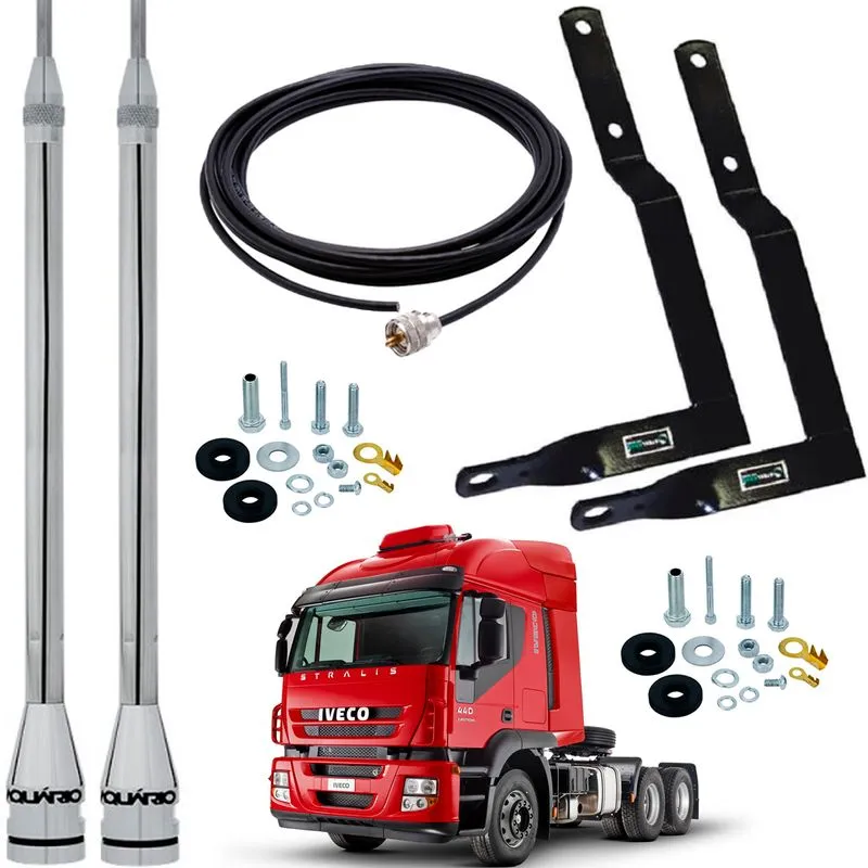 Antenas Px Maria Mole 2,70 metros Inox Alongador 60cm Suporte Dianteiro Iveco Stralis Cabo 5,5 metros