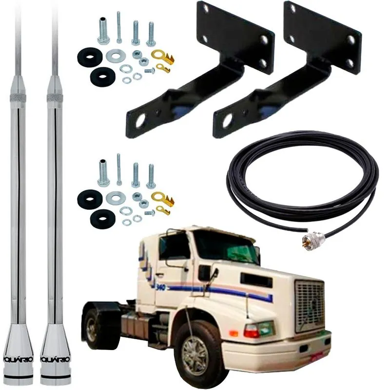 2 Antena Movel Px Inox 2,70 metros Alongador 60cm Suporte Dianteiro Volvo Nl Cabo 5,5 metros Parafuso Anti-Furto