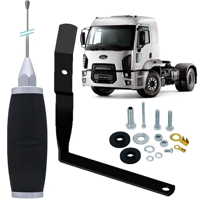 Antena Móvel Px Maria Mole Inox 2,70 metros Suporte Dianteiro Lado Direito Carona Ford Cargo Parafusos Anti-Furto