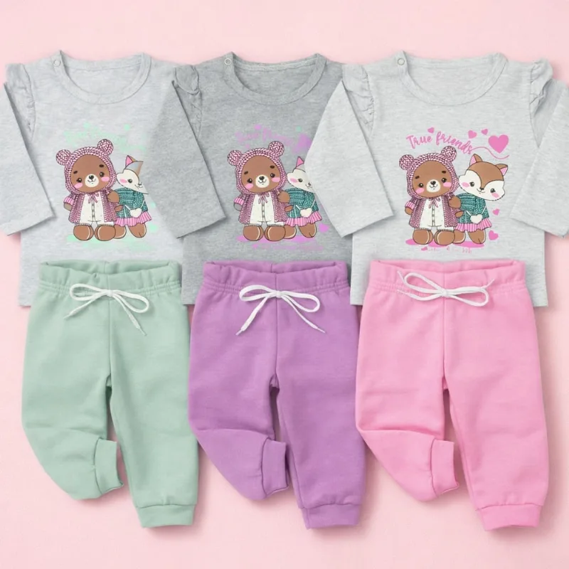 Conjunto Bebê Menina Inverno Babadinhos Delicado G / rosa