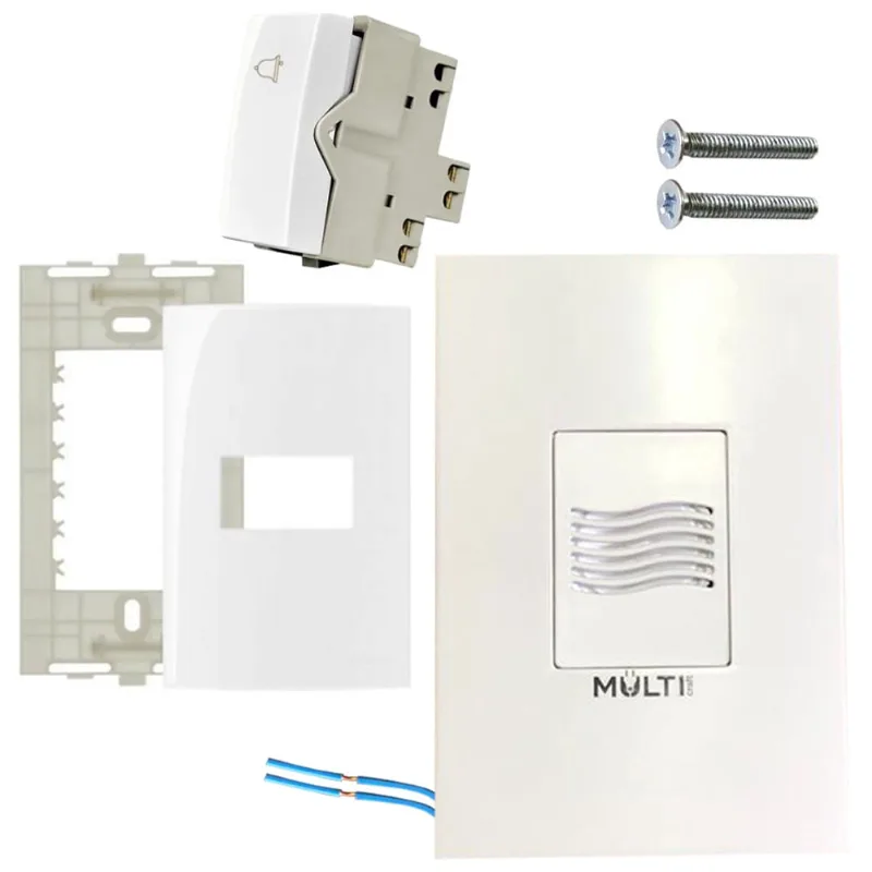 Campainha Eletronica Cigarra Grilo Residencial Comercial Bivolt 4x2 Slim + Interruptor Pulsador