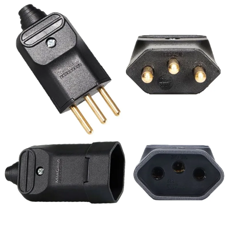 20 Plug Plugue Macho 3 Pinos 10a + 20 Tomada Femea 20a Prensa Cabos 180 Graus Preto
