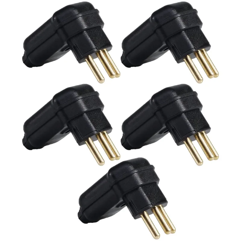 5 Plug Plugue Macho 3 Pinos 10a 90 Graus Prensa Cabos Preto Margirius