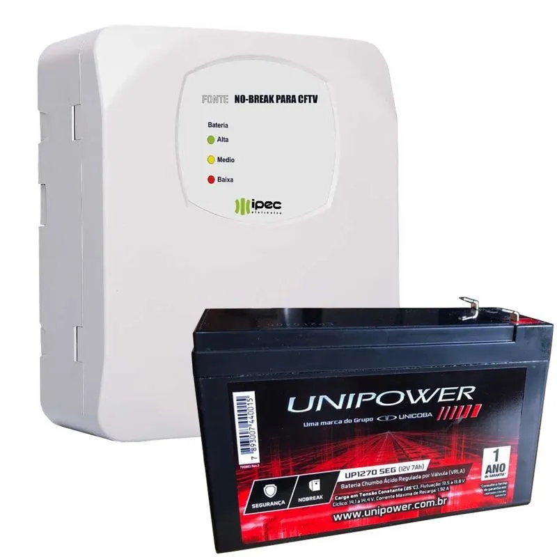 Fonte Carregadora Nobreak Cftv Alarme Bivolt 12v 5a + Bateria 12V 7AH