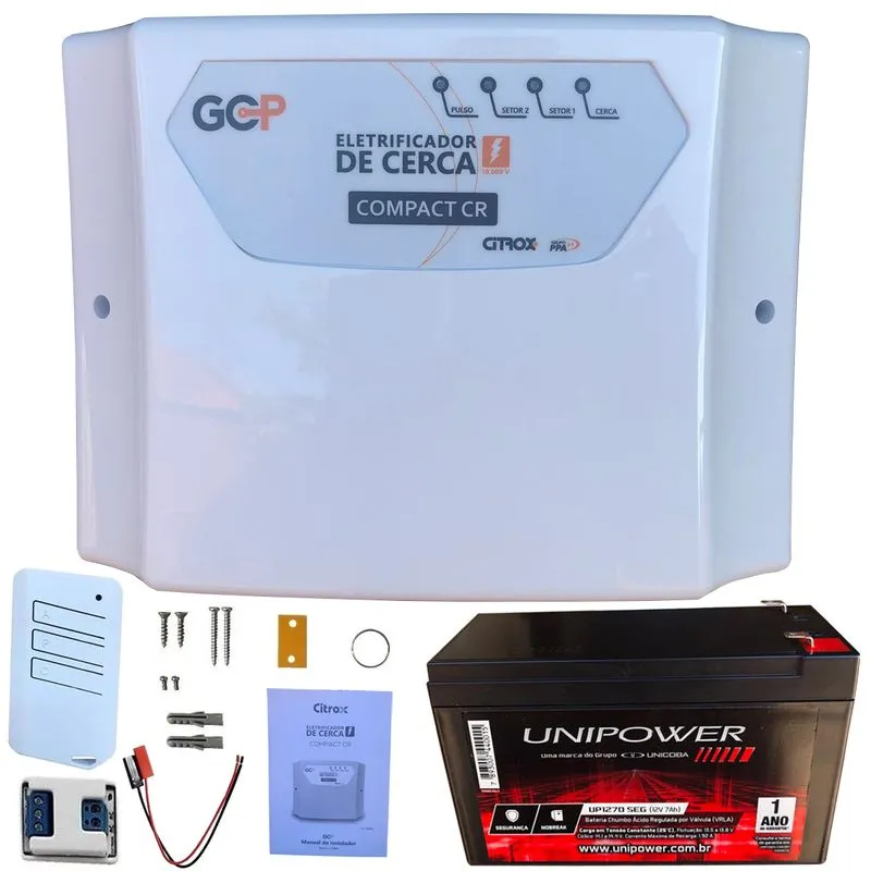 Central Eletrificador Cerca Eletrica Shock Gcp 10000v Compact Cr Citrox Ppa + Bateria 12v 7ah