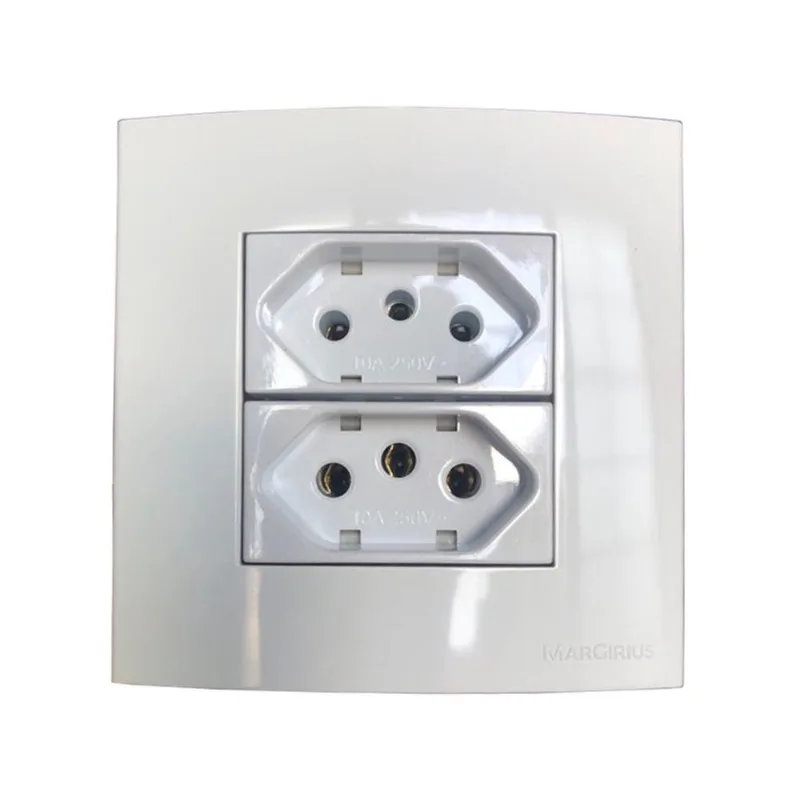 Tomada Dupla Móvel Marmore Drywall Gesso Granito Móveis Pedra Embutir 3 Pinos 10a Branco Margirius
