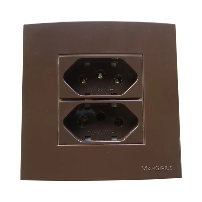 Tomada Dupla Móvel Marmore Drywall Gesso Granito Móveis Pedra Embutir 3 Pinos 10a Marrom Margirius