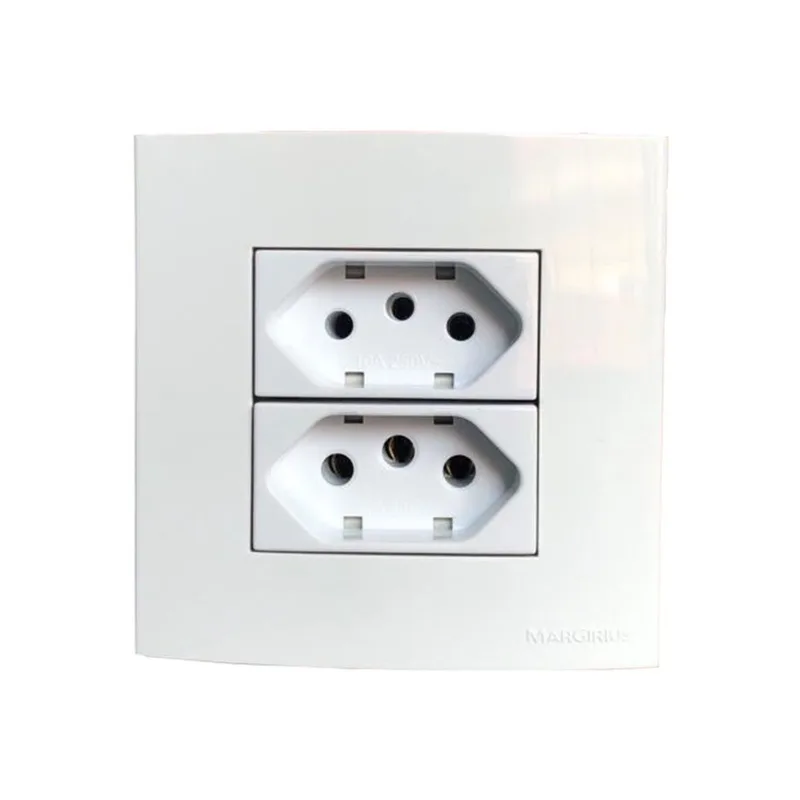 Tomada Dupla Móvel Marmore Drywall Gesso Granito Móveis Pedra Embutir 3 Pinos 10a 20a Branco Margirius