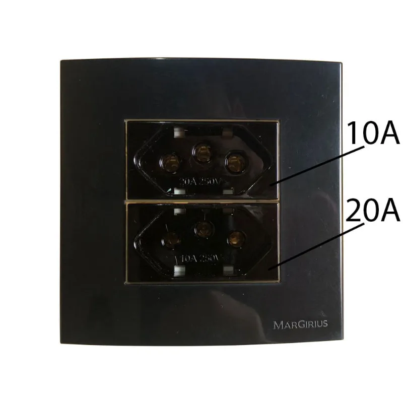 Tomada Dupla Móvel Marmore Drywall Gesso Granito Móveis Pedra Embutir 3 Pinos 10a 20a Preto Margirius