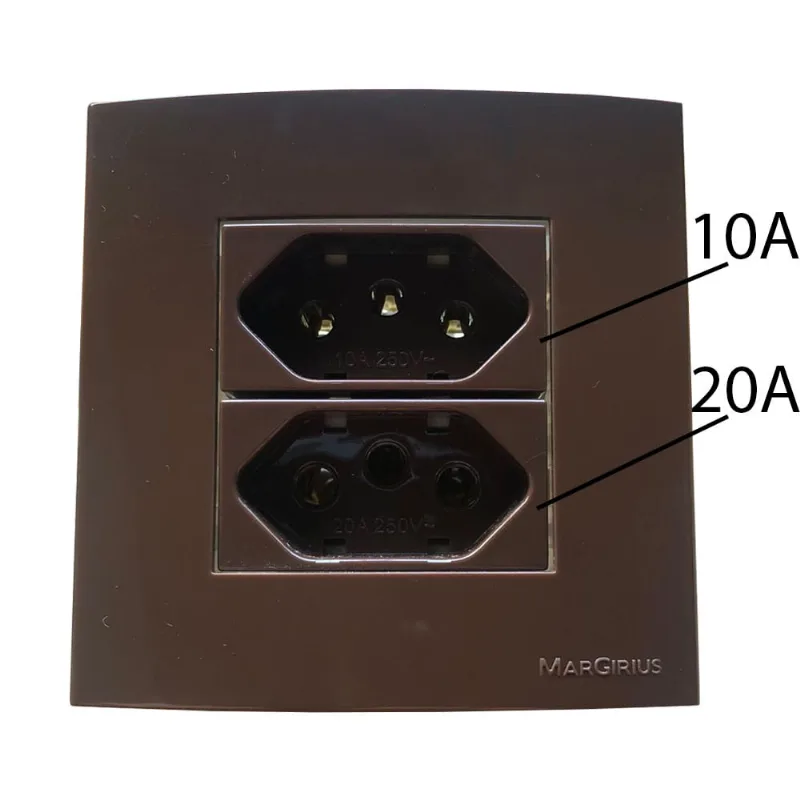 Tomada Dupla Móvel Marmore Drywall Gesso Granito Móveis Pedra Embutir 3 Pinos 10a 20a Marrom Margirius
