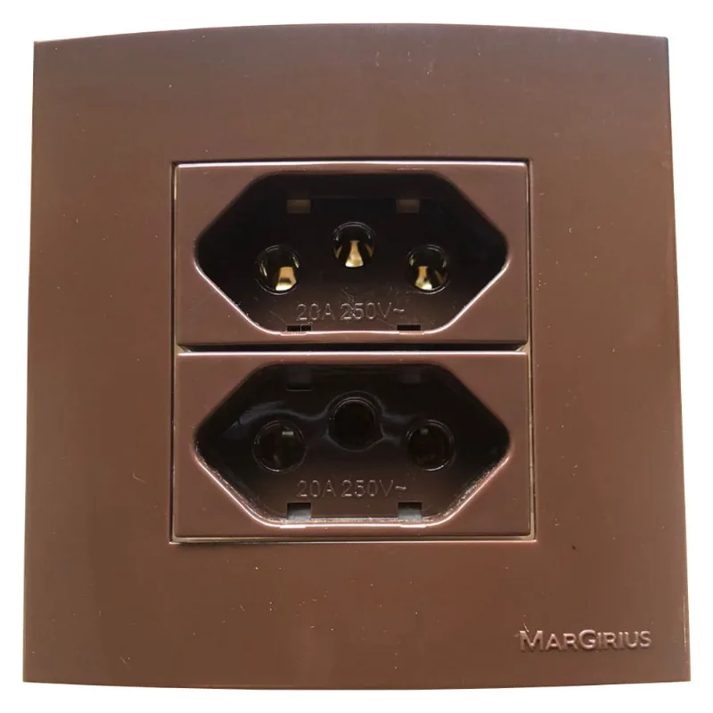 Tomada Dupla Móvel Marmore Drywall Gesso Granito Móveis Pedra Embutir 3 Pinos 20a Marrom Margirius
