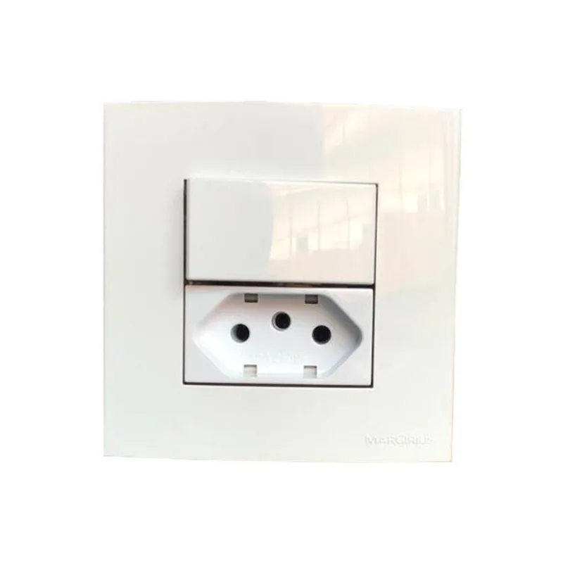 Tomada Dupla 3 Pinos 10a + Interruptor Móvel Marmore Drywall Gesso Granito Móveis Pedra Embutir Branco Margirius