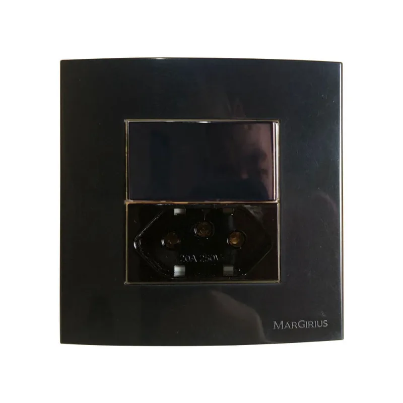 Tomada Dupla 3 Pinos 20a + Interruptor Simples Móvel Marmore Drywall Gesso Granito Móveis Pedra Embutir Preto Margirius