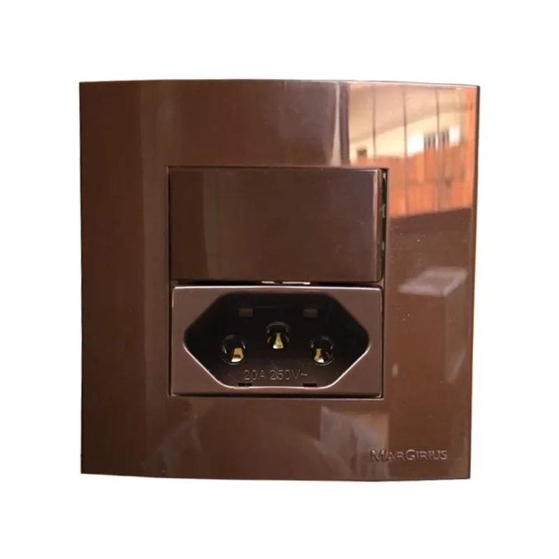 Tomada Dupla 3 Pinos 20a + Interruptor Simples Móvel Marmore Drywall Gesso Granito Móveis Pedra Embutir Marrom Margirius