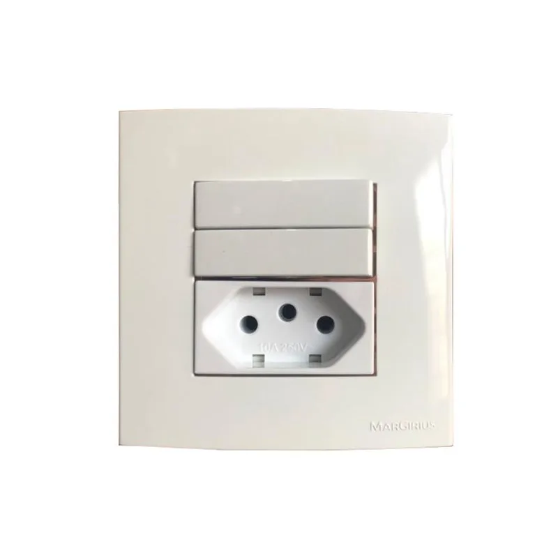 Tomada 3 Pinos 10a + Interruptor Duplo Simples Branco Móvel Marmore Drywall Gesso Granito Móveis Pedra Embutir Margirius