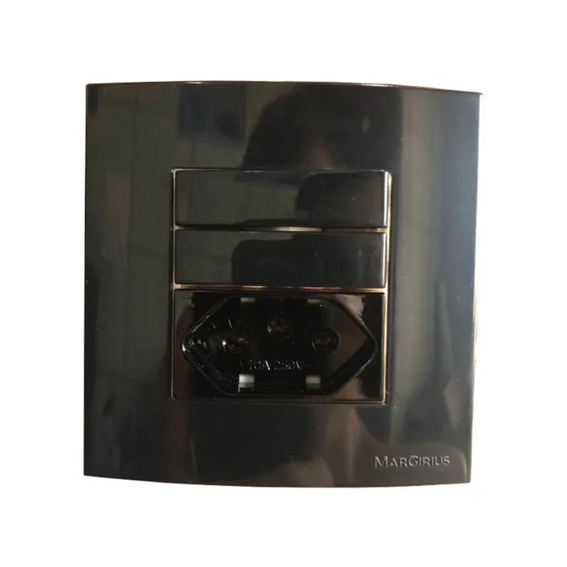Tomada 3 Pinos 10a + Interruptor Duplo Paralelo Preto Móvel Marmore Drywall Gesso Granito Móveis Pedra Embutir Margirius