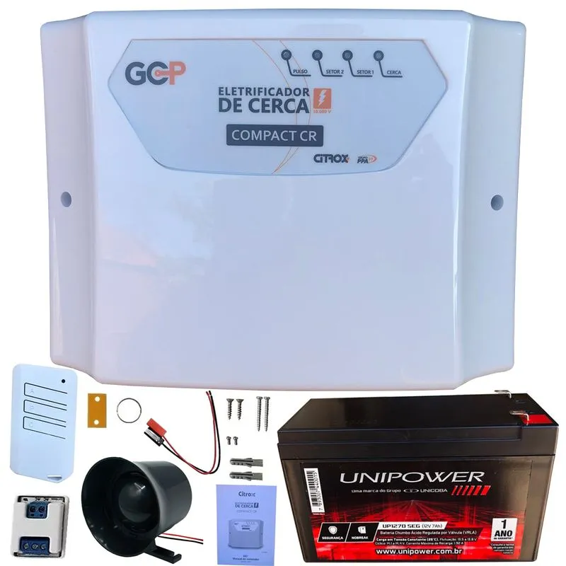 Central Cerca Eletrica Eletrificador Gcp 10000v Compact Cr Citrox Ppa + Bateria 12v + Sirene