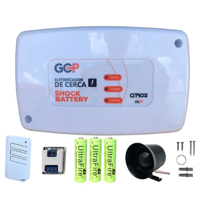 Central de Cerca Elétrica Eletrificador Shock Battery Gcp Ppa Citrox 10000V com Bateria Li-ion Sirene