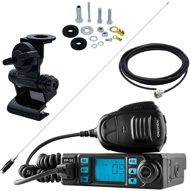 Rádio Móvel Px 80 Canais Antena Inox 1,40 metros Cabo 5,5m Suporte Porta Malas Capô Parafusos Anti-Furto