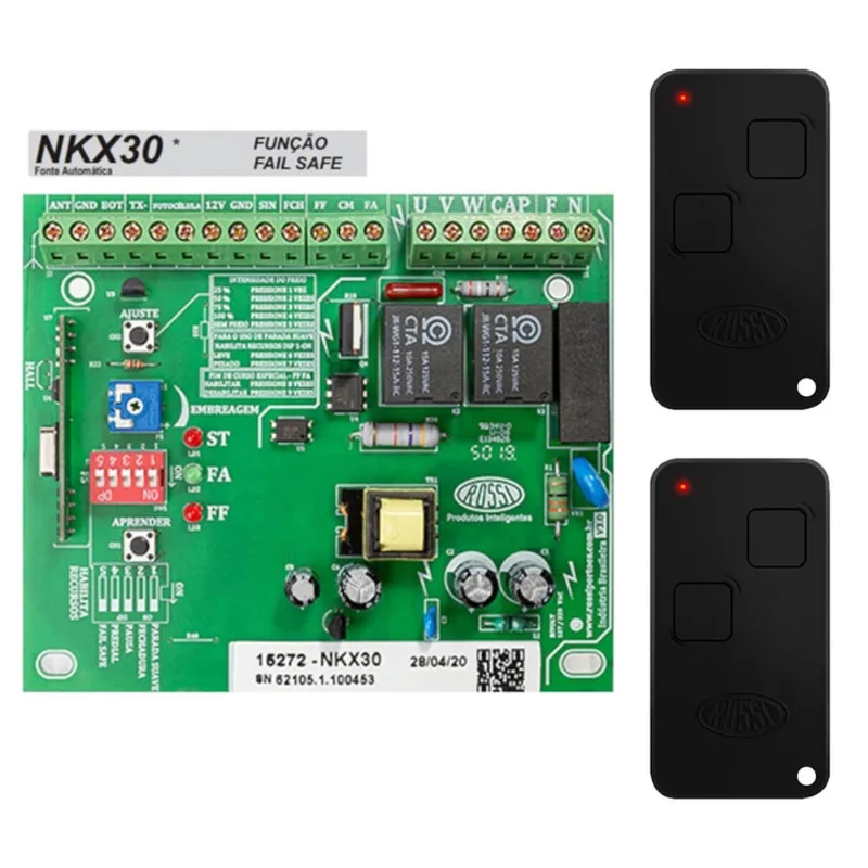 Central Placa de Comando Portão Eletrônico Rossi Nkx30 Kx30fs + 2 Controles Preto