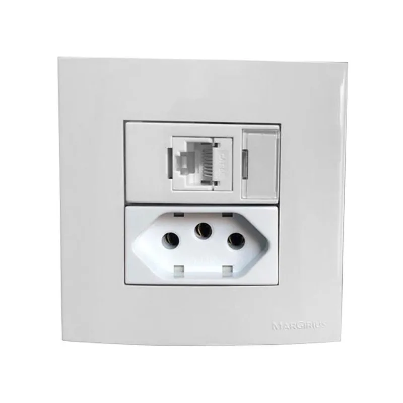 Tomada 3 Pinos 20a + Rede RJ45 Cat5e Branco Móvel Marmore Drywall Gesso Granito Móveis Pedra Embutir Margirius