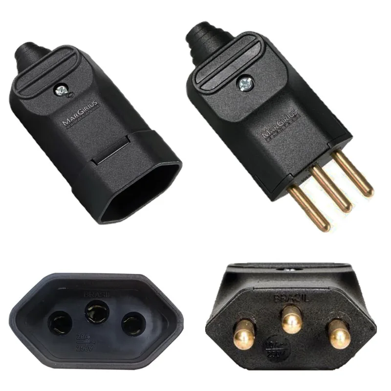 10 Plug Plugue Macho 10a + 10 Tomada Fêmea 3 Pinos 20a Preto Prensa Cabos Margirius