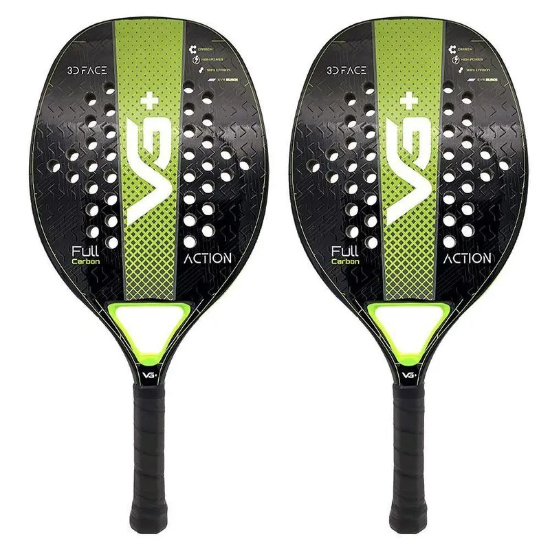 Kit Com 2 Raquetes De Beach Tennis Classic Full Carbon Verde Vg Plus