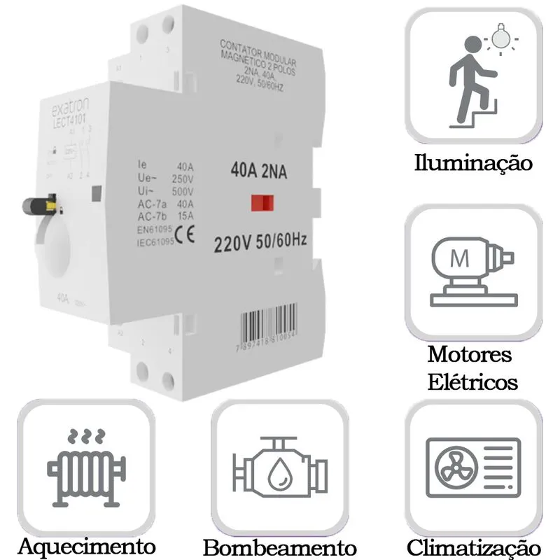 4 Chave Contator Modular Bipolar 40a 2na 2 Polos 220v Com Chave Exatron Lect4101