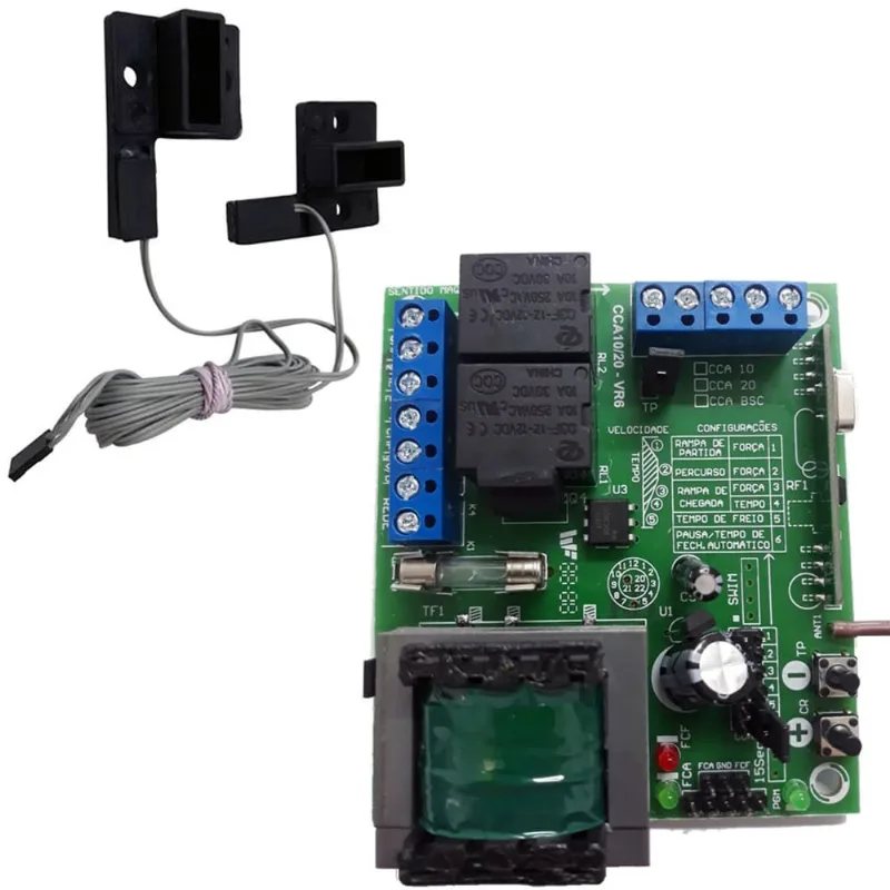 Central Placa Portão Eletrônico Automatico Rcg Cca-10 + Sensor Basculante 3 Vias 180cm