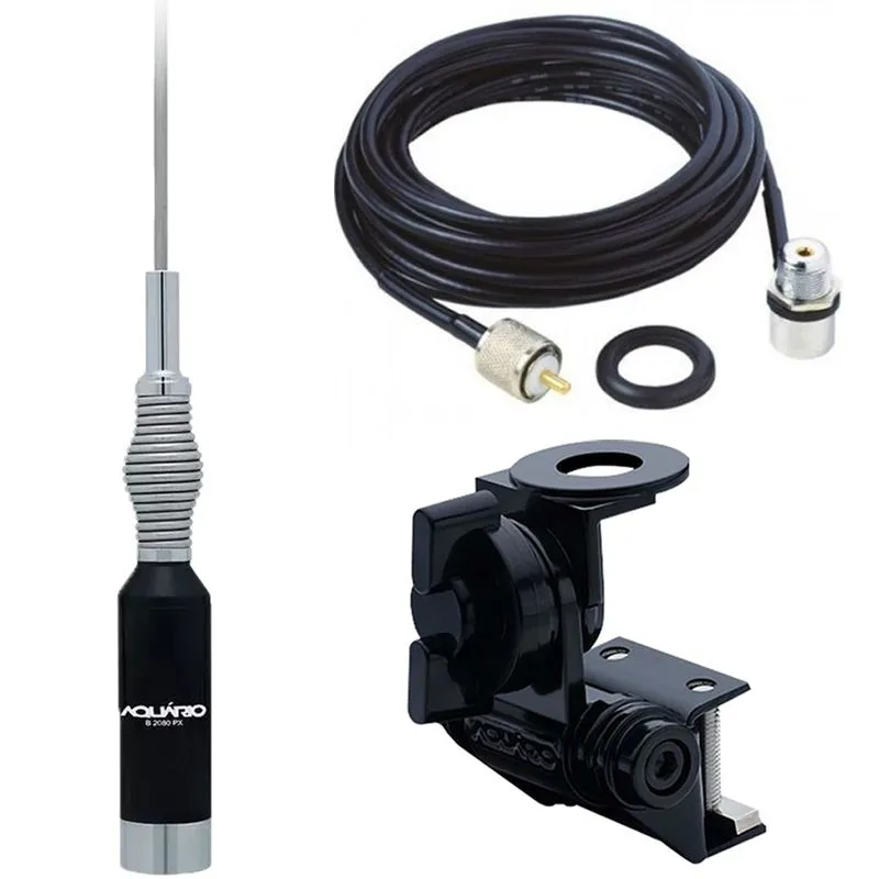 Antena Px Mola Na Base 1,23m B-2080 Suporte Calha Cabo Coaxial C- Conectores 5,5m