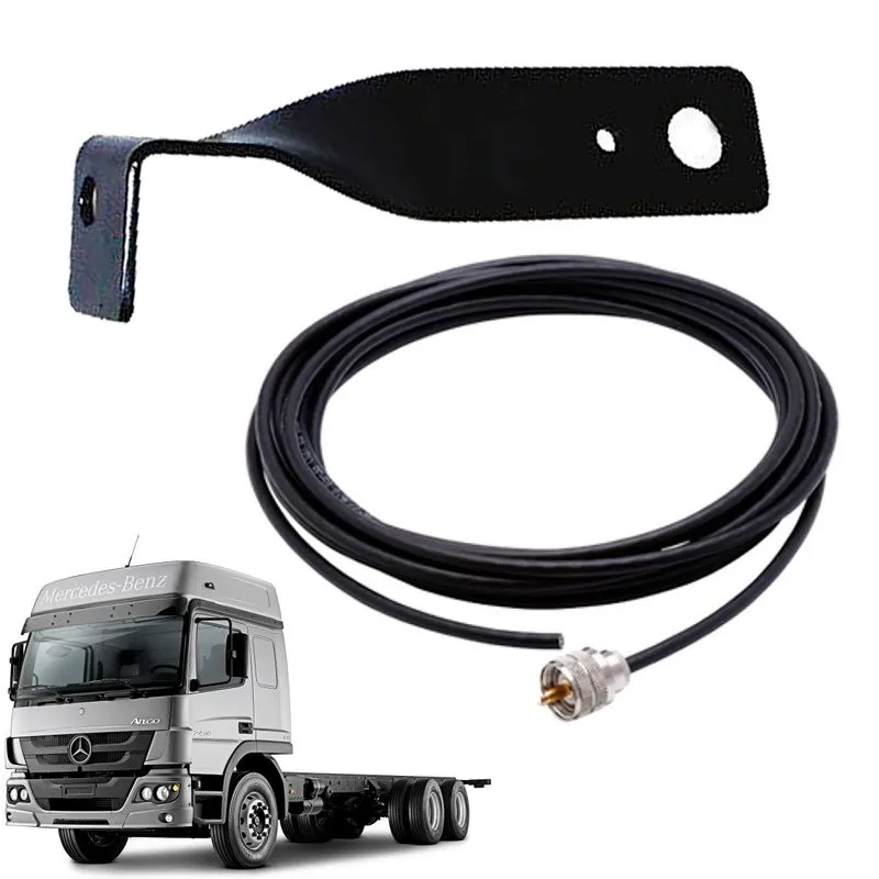 Suporte Dianteiro Frontal Para Antena Px Mb Mercedes Benz Atego Lado Carona + Cabo Coaxial 5,5m C- Conectores