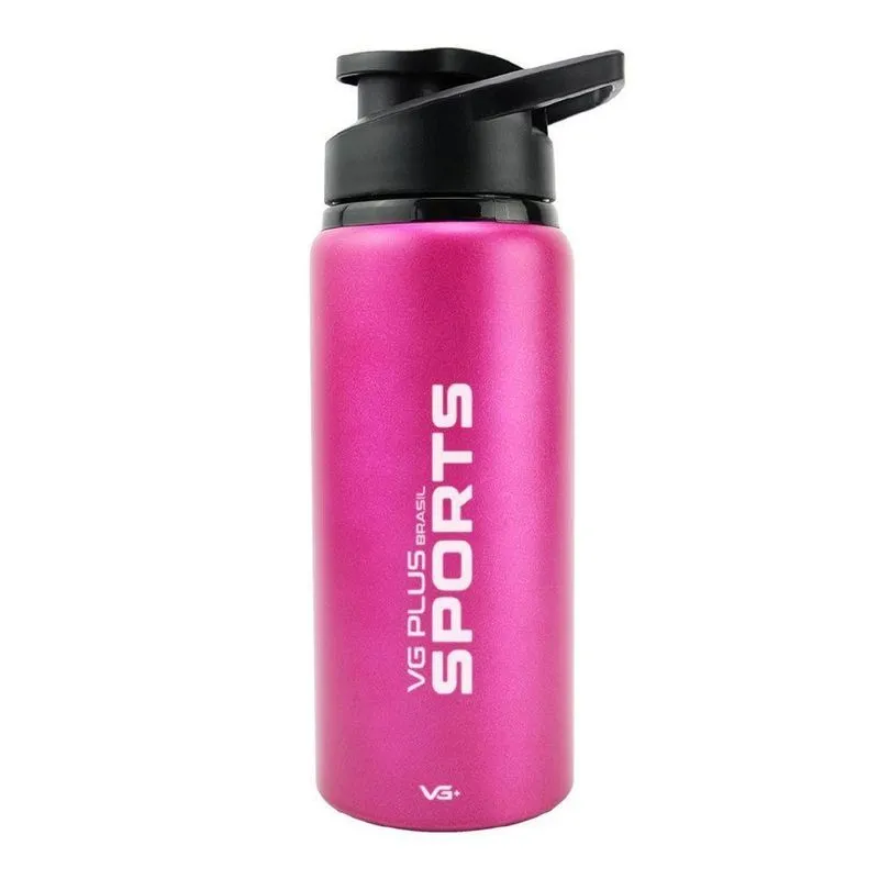 Garrafa Squeeze Alumínio Brilhante Com Trava 600ml Academia Vg+ Rosa Choque