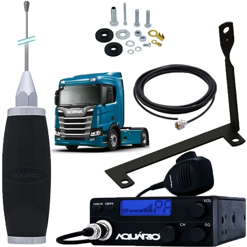 Radio Px 40 Canais Rp-40 Antena Maria Mole Inox 2,70m Cabo 5,5m Suporte Traseiro Nova Scania Carona Parafusos