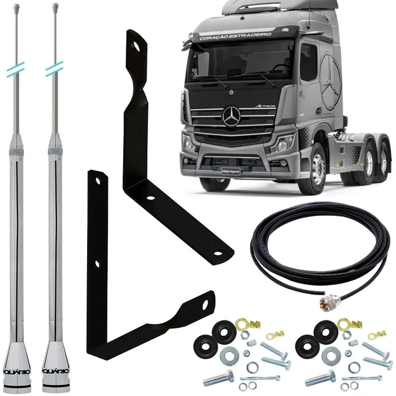 2 Antena Movel Px Inox 2,70m Alongador 60cm Suporte Traseiro Novo Mb Mercedes Benz Actros Cabo 5,5m