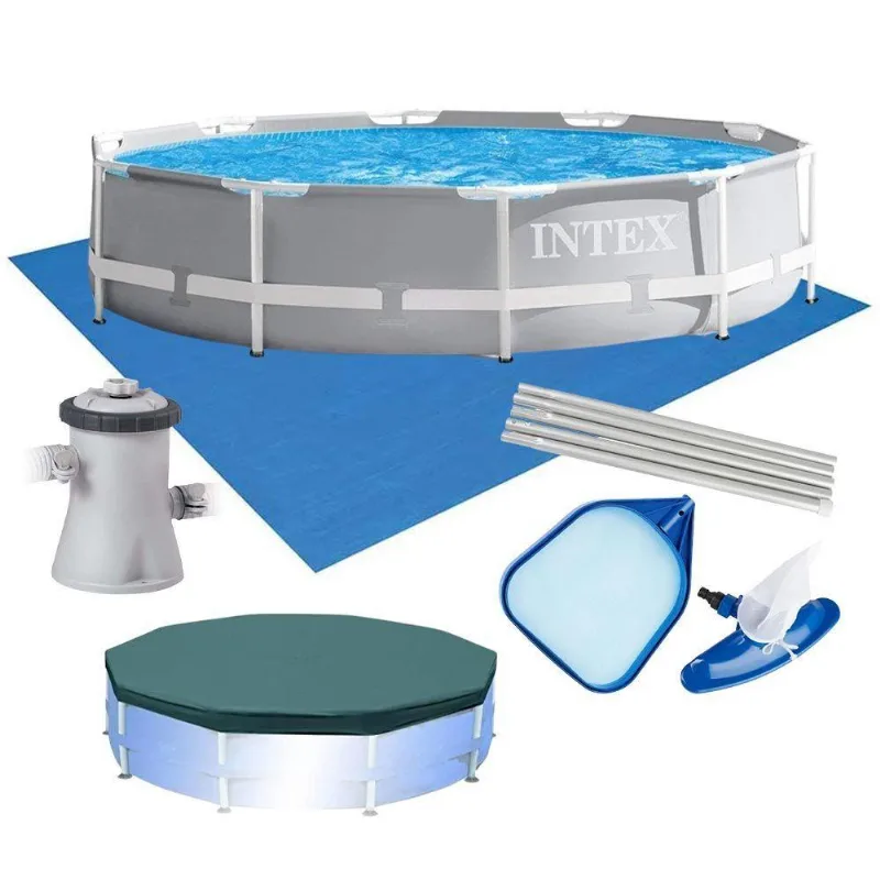 Piscina Estrutural Armação 4.485l Prism Cinza Capa Bomba 110v Forro Kit Limpeza Intex