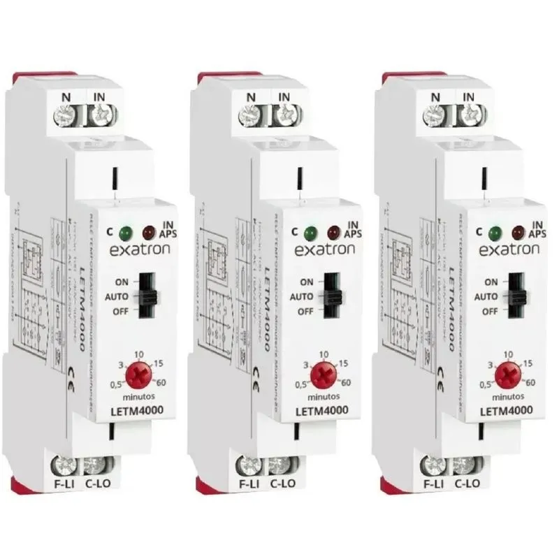 3 Rele Temporizador Minuteria Multifuncao Bivolt 50-60hz Din 35 Exatron