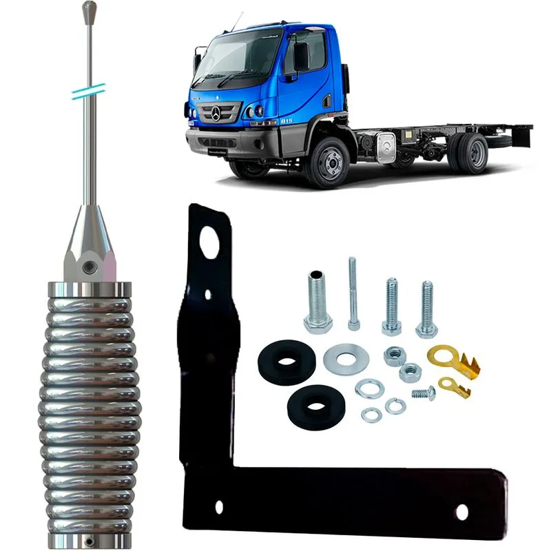 Antena Px Cromada 2,70m Inox Suporte Mb Mercedes Dianteiro Lado Carona Accelo Parafusos Fixacao