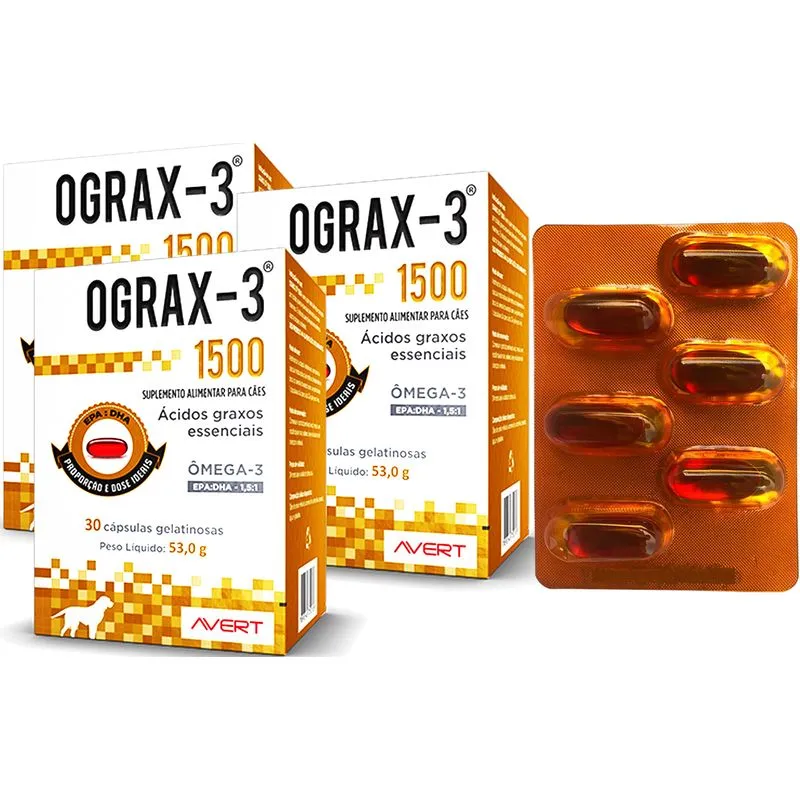 3 Suplemento Alimentar Omega 3 Ograx-3 1500 Caes 90 Capsulas Avert