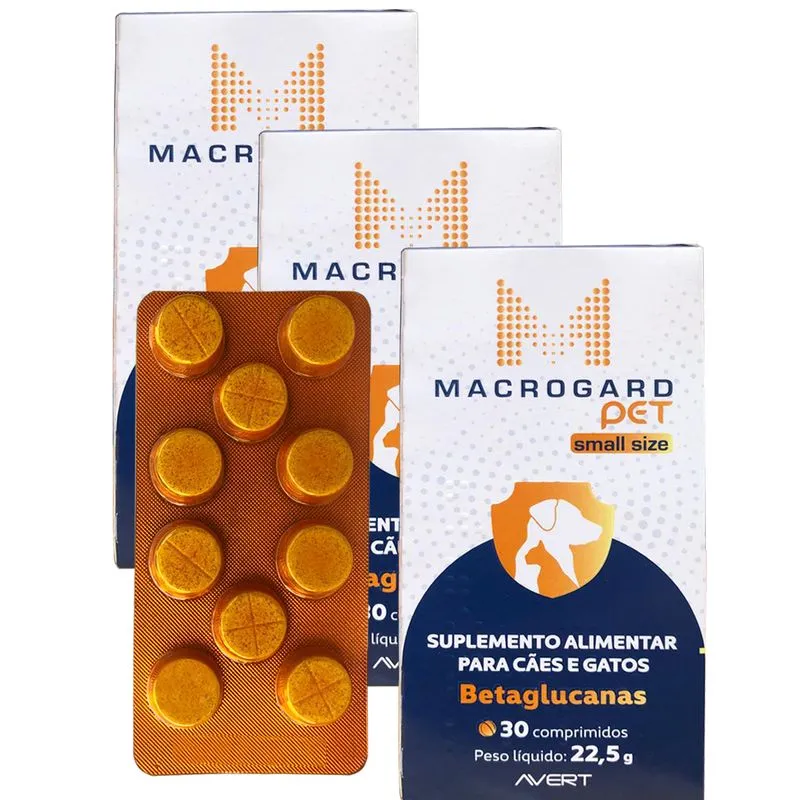 3 Macrogard Pet Small Size Betaglucanas Caes Gatos 90 Comprimidos Avert