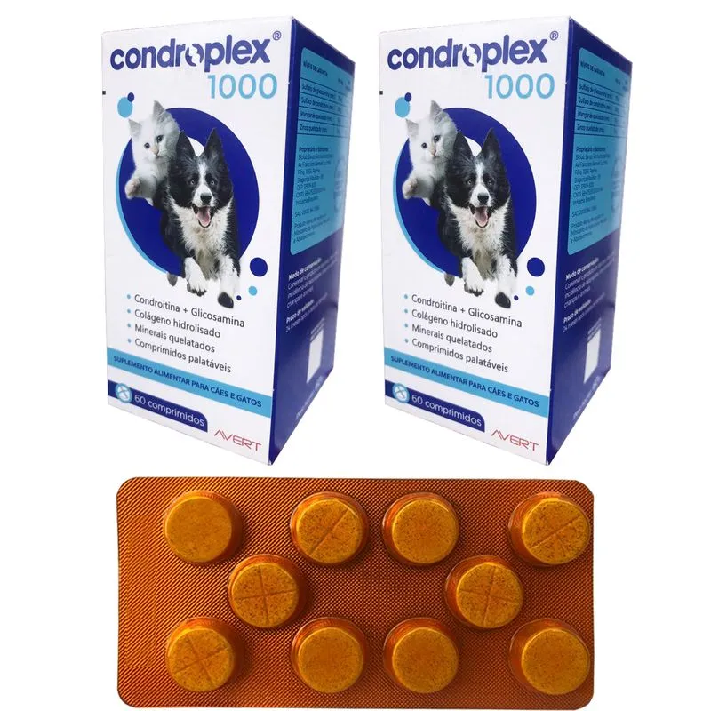 2 Suplemento Alimentar Condroplex 1000 Palataveis Caes Gatos 120 Comprimidos Avert
