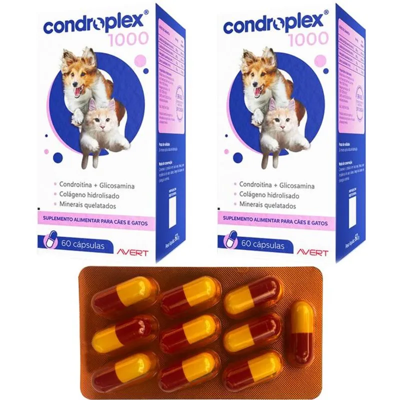 2 Suplemento Alimentar Condroplex 1000 Caes Gatos 120 Capsulas Avert