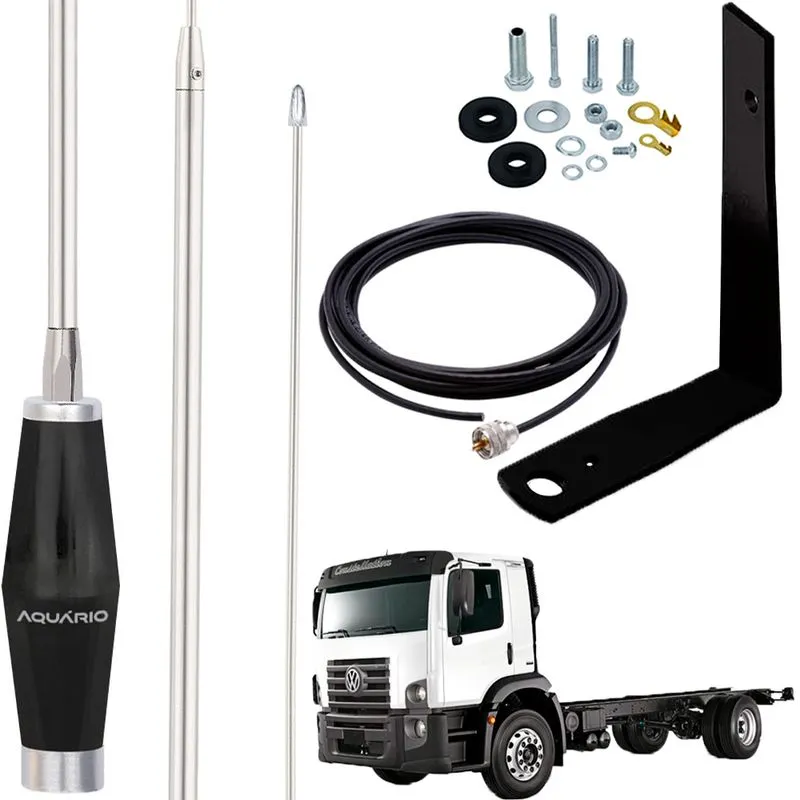 Antena Px Mini Maria Mole Inox 1,40m Alongador 60cm Vw Constellation Carona Cabo 5,5m Parafusos