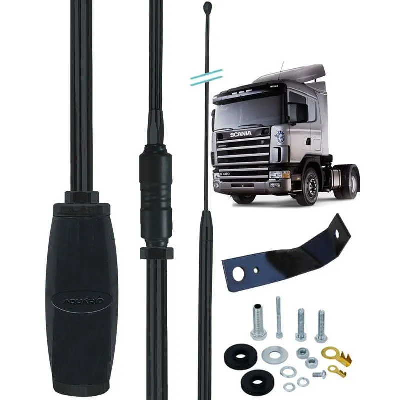 Antena Px Bobinada Black Argentina 1,70m Suporte Dianteiro Scania Parafusos Anti-furto
