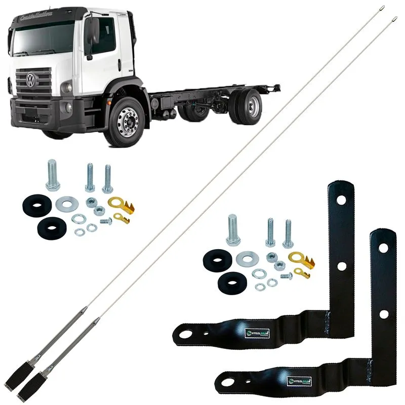 2 Antena Movel Inox Px 1,40m Alongador 15cm Volkswagen Constellation Parafusos Anti-furto
