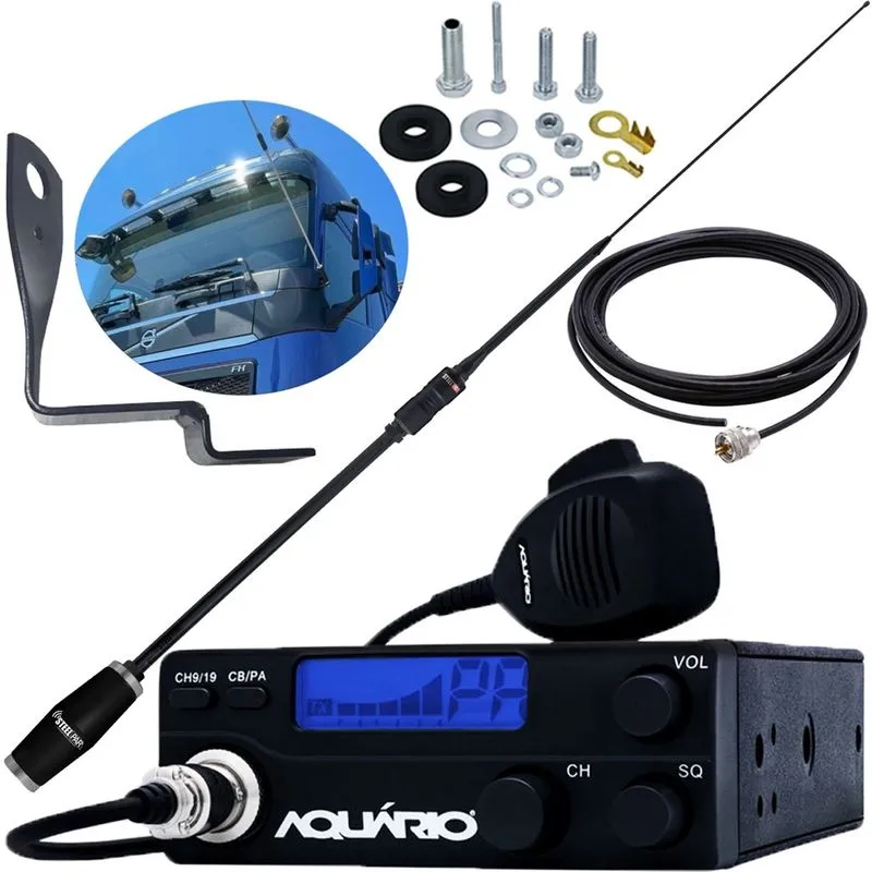 Rádio Px 40 Canais Antena Argentina Black Viúva Negra Cabo 5,5m Suporte Dianteiro Volvo Fh Motorista Parafusos