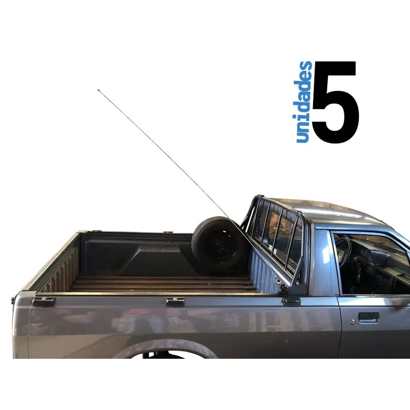 Kit Enfeite 5 Antena Inox 1,50mts Suporte Adaptavel Carroceria Cacamba Parafuso Fixacao